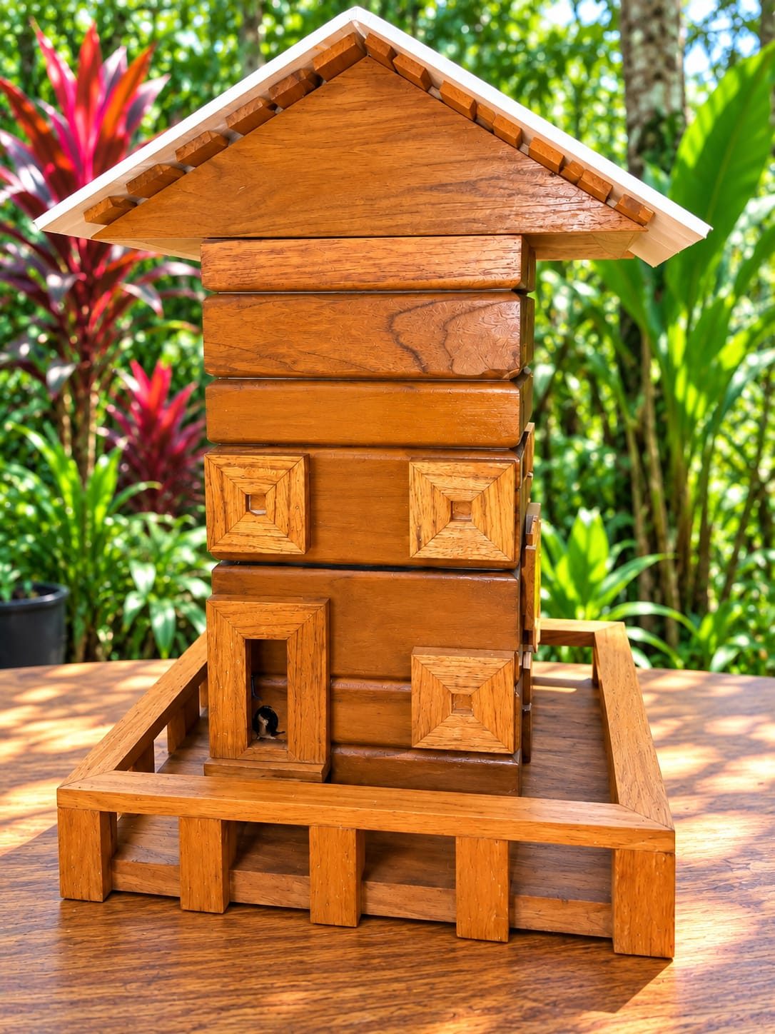 Colmena de varios pisos con terraza de madera